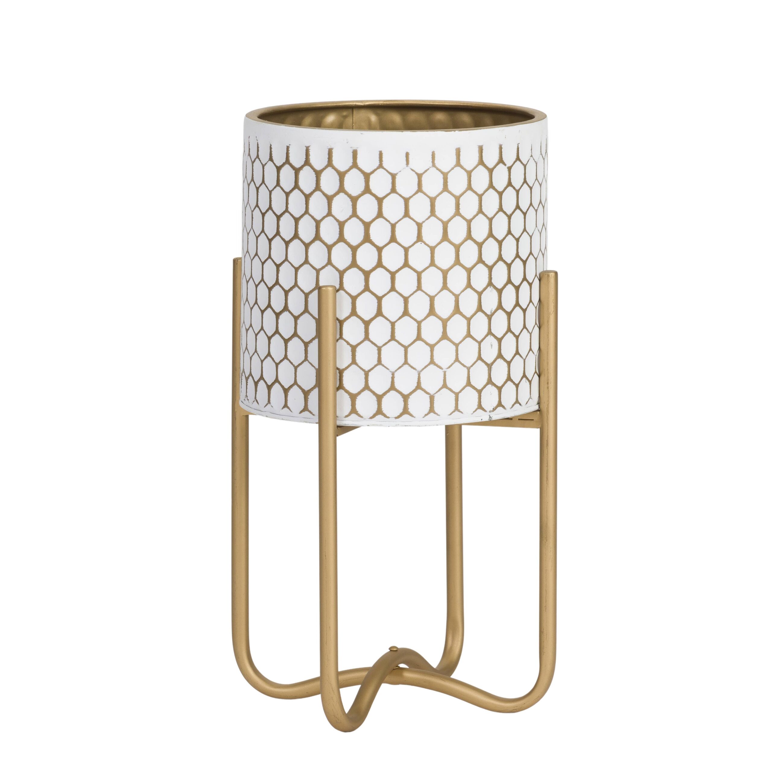 Honeycomb Modern Planter With Ambrose Gold Base - Image 4
