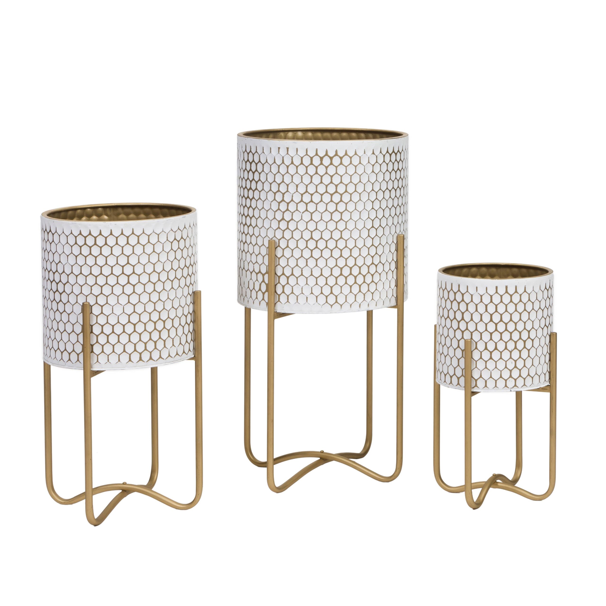 Honeycomb Modern Planter With Ambrose Gold Base